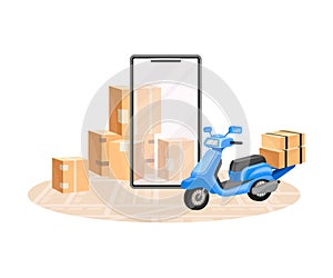 Cardboard Boxes and Scooter with Map as Navigation Attribute Vector Illustration