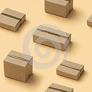 Cardboard boxes seamless pattern texture on brown background