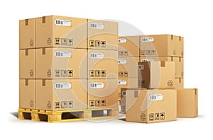 Cardboard boxes on shipping pallets