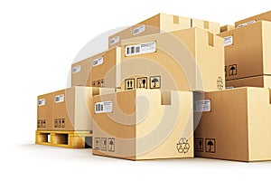 Cardboard boxes on shipping pallets