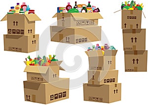 Cardboard boxes stacked with goods