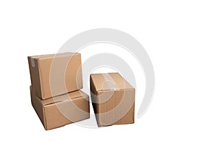 Cardboard Boxes Stacked and  on White Background for Delivery Concept