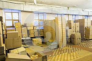 Cardboard boxes in warehouse