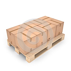 Cardboard boxes on wooden pallet (3d illustration)