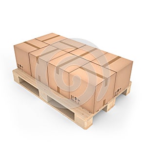 Cardboard boxes on wooden pallet (3d illustration)