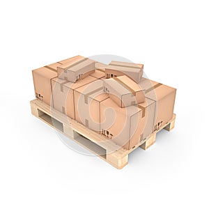 Cardboard boxes on wooden pallet (3d illustration)