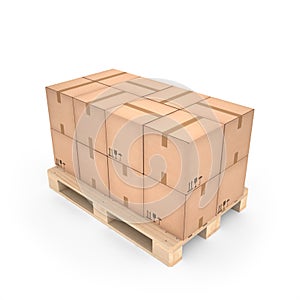 Cardboard boxes on wooden pallet (3d illustration)