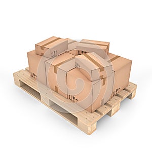 Cardboard boxes on wooden pallet (3d illustration)