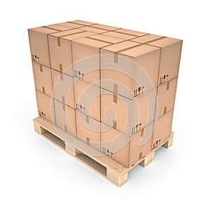 Cardboard boxes on wooden pallet (3d illustration)