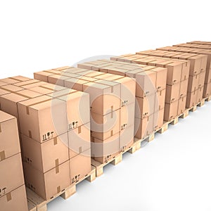 Cardboard boxes on wooden pallets (3d illustration)