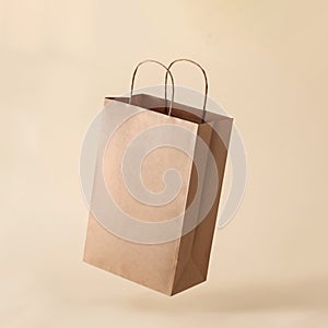 Cardboard brown levitation paper bag for shop shopping and business mockup