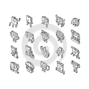 cardboard character box package isometric icons set vector