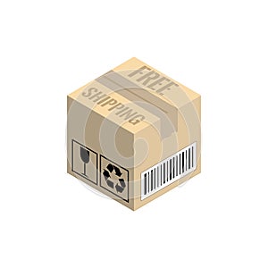 Cardboard corrugated box. Isometric vector illustration isolated on white background.