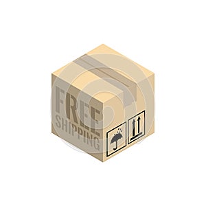 Cardboard corrugated box. Isometric vector illustration isolated on white background.