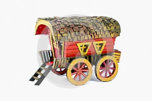 Cardboard crafted carriage without a horse isolated on a white background