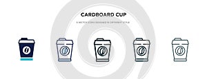 Cardboard cup icon in different style vector illustration. two colored and black cardboard cup vector icons designed in filled,