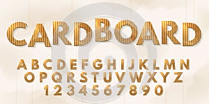 Cardboard font. Packaging paper material cutout letters and numbers, carton alphabet for eco-friendly recyclable