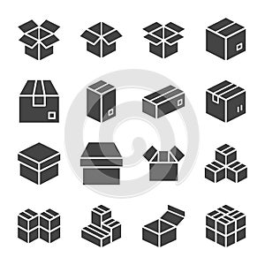cardboard and parcel solid icon set