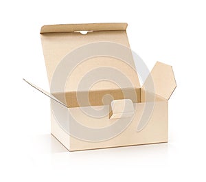 Cardboard kraft box open and isolated on white background