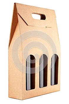 Cardboard pack with three bottles of wine