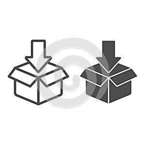 Cardboard packing line and glyph icon. Package vector illustration isolated on white. Box with arrow outline style