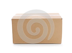 Cardboard parcel box on white background