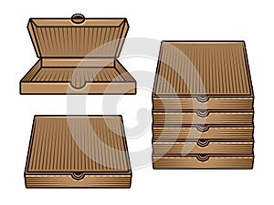 Cardboard pizza boxes set of vector objects photo