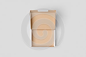 Cardboard postal, mailing box mockup with opened lid