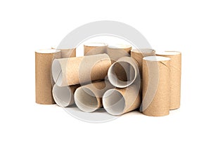 Cardboard rolls from toilet paper isolated on white background.