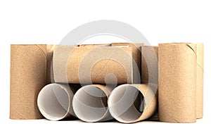 Cardboard rolls from toilet paper isolated on white background.