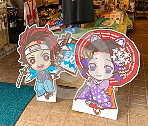 Cardboard standups of two characters `Tanjiro` and `Shinobu` from the Anime Demon Slayer