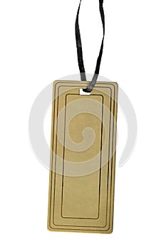 Cardboard tag on a black rope