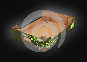Cardboard tray box for vegetables and fruit on black background 3d
