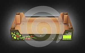 Cardboard tray box for vegetables and fruit on black gradient background 3d