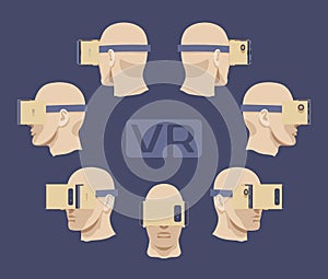 Cardboard virtual reality headset on the males