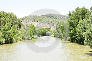 Cardener river as it passes through Suria, Bages region, Barcelona