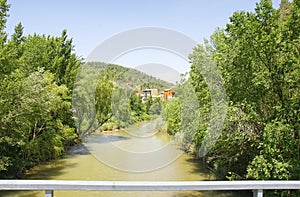 Cardener river as it passes through Suria, Bages region, Barcelona