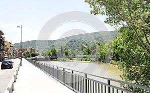 Cardener river as it passes through Suria, Bages region, Barcelona