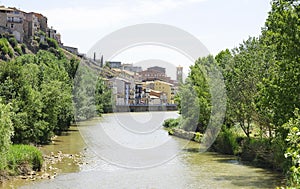 Cardener river as it passes through Suria, Bages region, Barcelona