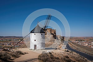 Cardeno Windmill and Consuegra Castle (Castle of La Muela) at Cerro Calderico - Consuegra, Castilla-La Mancha, Spain