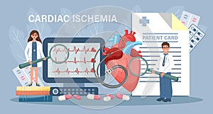 Cardiac ischemia for landing page. Doctors inform about heart diseases. Health care and medicine. photo