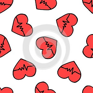 Cardiac rhythm seamless doodle pattern