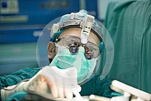 Cardiac surgeron durring the open heart procedure