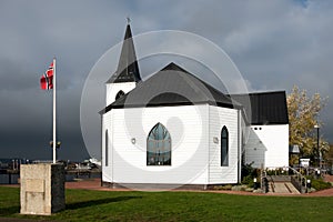 CARDIFF, WALES/UK - NOVEMBER 16 : Sunlit Ex Norwegian Church set