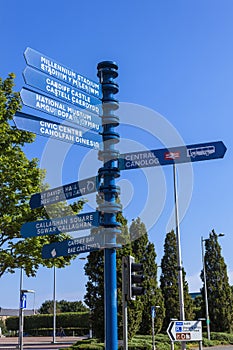 Street signpost in Cardiff Wales