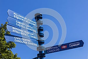 Street signpost in Cardiff Wales