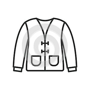 Cardigan line design. Cardy, cardie, pocket, sleeve, fabric, jacket, garment, apparel, cuff, jumper icon vector