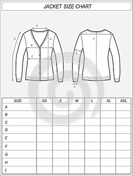 Cardigan size chart. Knitted jacket