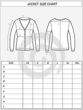 Cardigan size chart. Knitted jacket photo