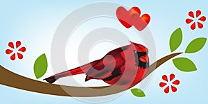 Cardinal bird on branch tree template